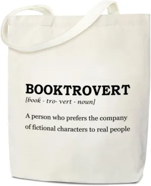 Book Tote Bag Aesthetic, Book Lover Gift for Women Canvas Tote Bag, Booktrovert Reading Gifts for Women Writer Teacher Reader, Library Book Bag, Shopping Reusable Grocery Beach Shoulder Bag /A46