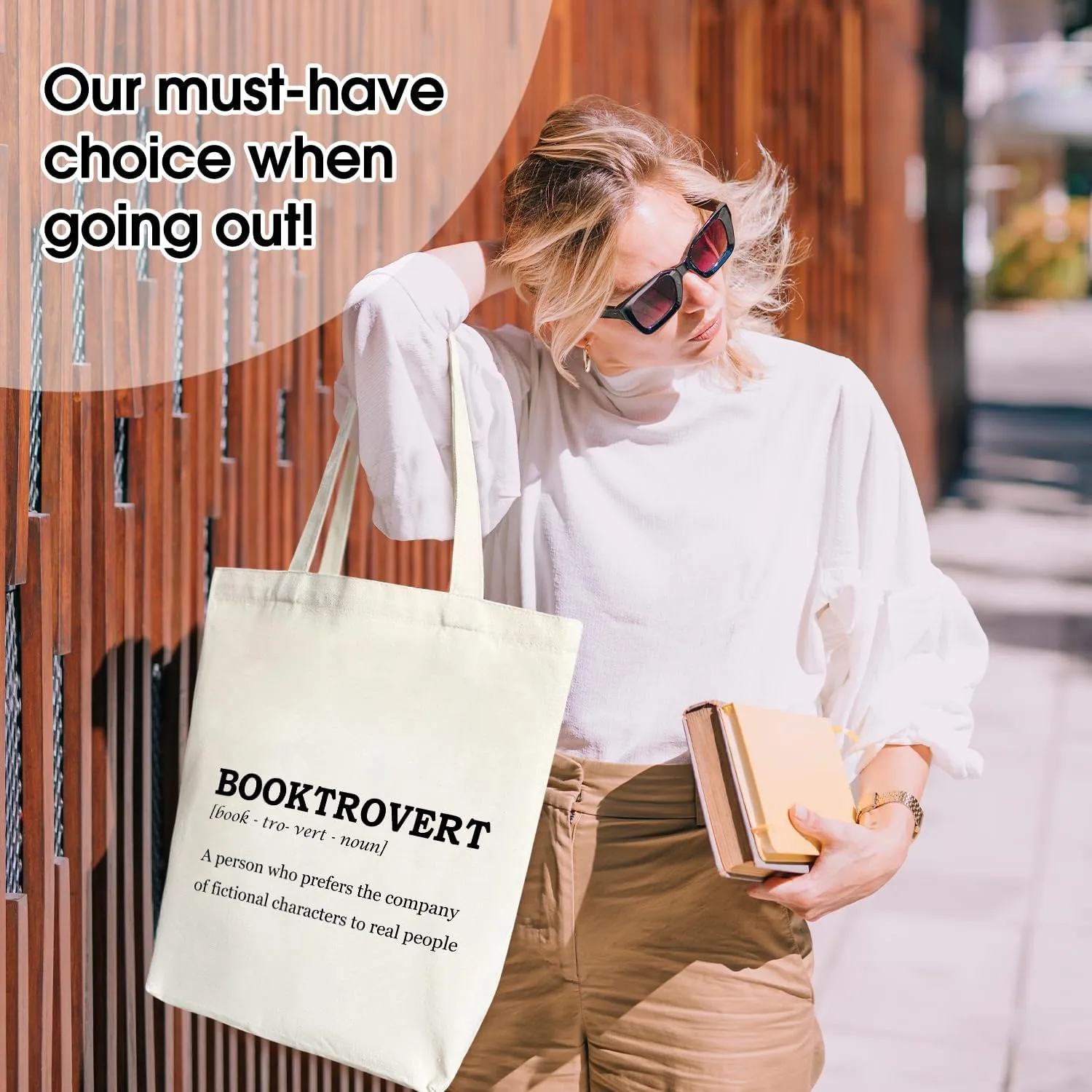 Book Tote Bag Aesthetic, Book Lover Gift for Women Canvas Tote Bag, Booktrovert Reading Gifts for Women Writer Teacher Reader, Library Book Bag, Shopping Reusable Grocery Beach Shoulder Bag /A46