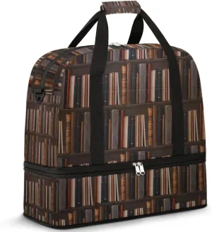 Bookshelf Bookshelf Mystery Library Travel Duffle Bag, Large Sports Gym Bag with Shoe Compartment, Waterproof Carry on Tote Bag, Foldable Weekender Overnight Bag for Women Men