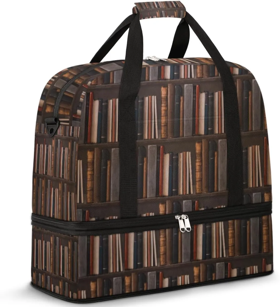 Bookshelf Bookshelf Mystery Library Travel Duffle Bag, Large Sports Gym Bag with Shoe Compartment, Waterproof Carry on Tote Bag, Foldable Weekender Overnight Bag for Women Men