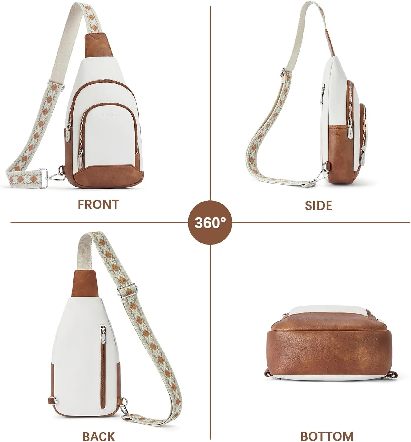 BOSTANTEN Sling Bag for Women Crossbody Purse Crossbody Bag Leather Chest Bag with Adjustable Guitar Strap for Travel