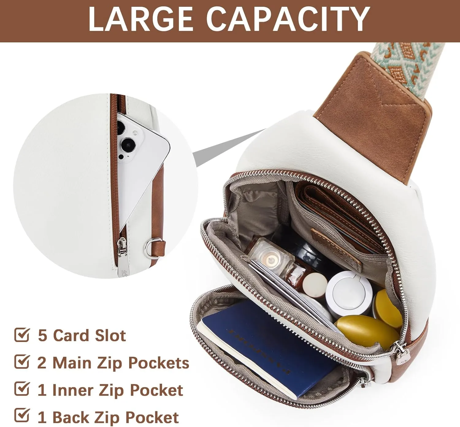 BOSTANTEN Sling Bag for Women Crossbody Purse Crossbody Bag Leather Chest Bag with Adjustable Guitar Strap for Travel