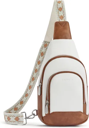BOSTANTEN Sling Bag for Women Crossbody Purse Crossbody Bag Leather Chest Bag with Adjustable Guitar Strap for Travel