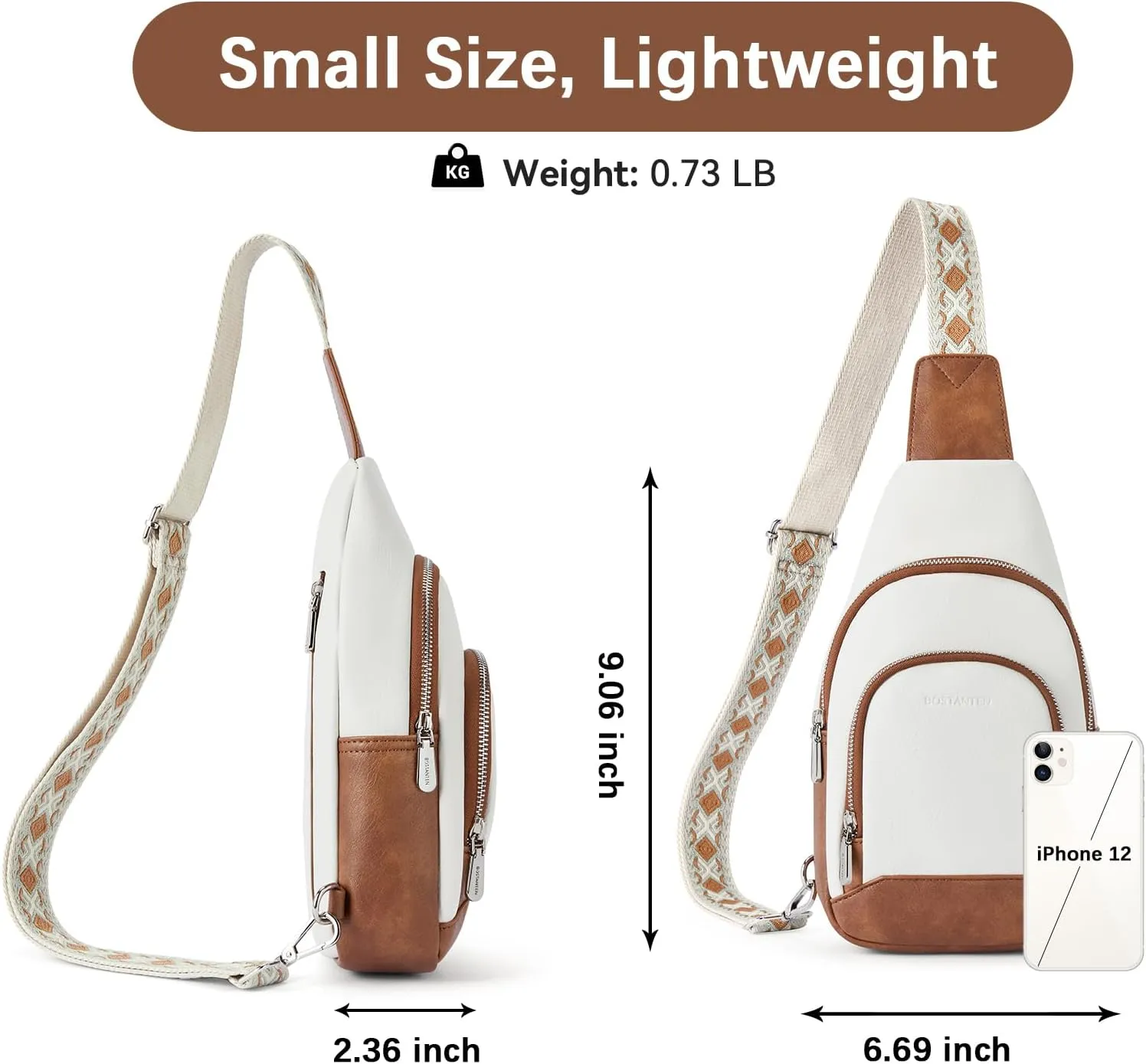 BOSTANTEN Sling Bag for Women Crossbody Purse Crossbody Bag Leather Chest Bag with Adjustable Guitar Strap for Travel