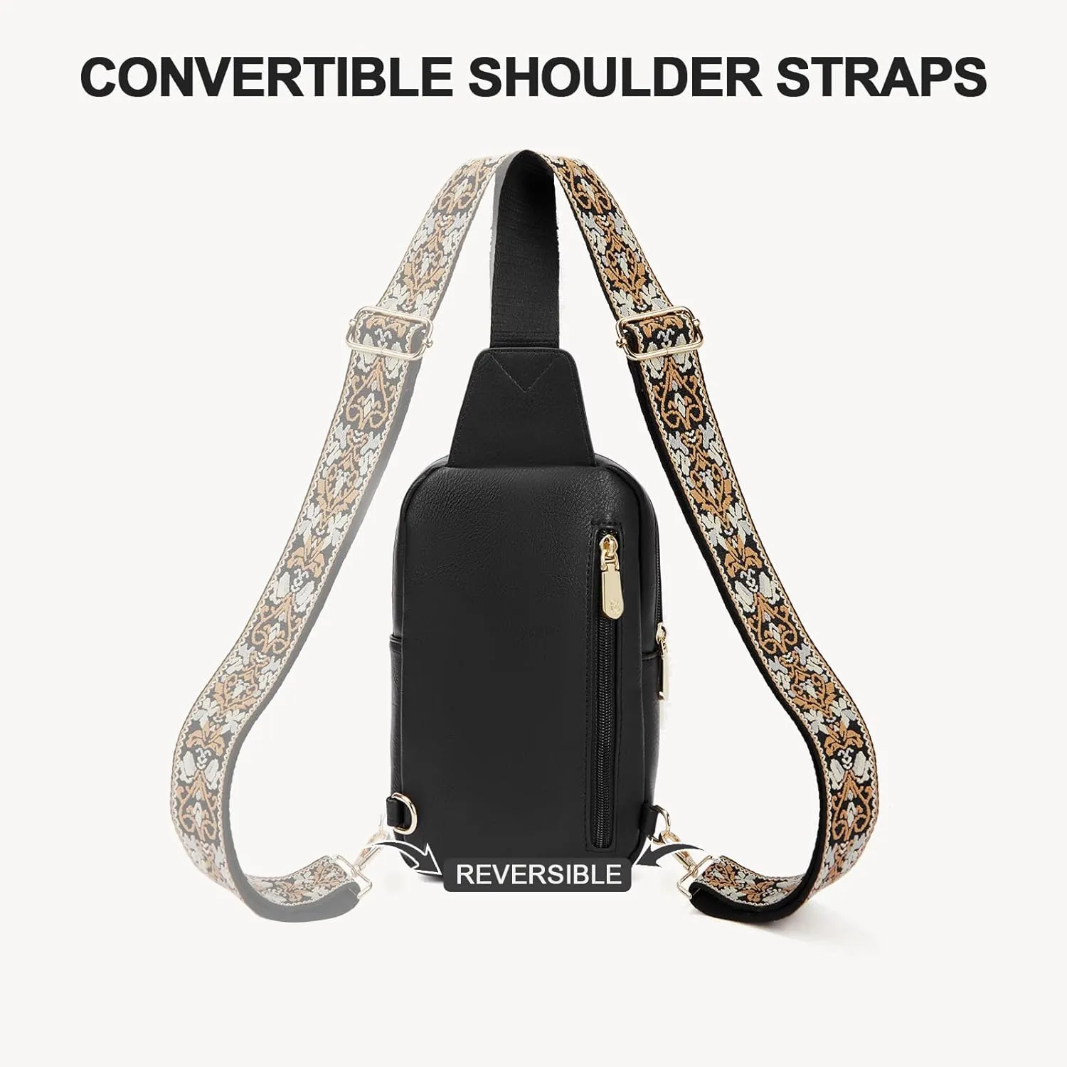 BOSTANTEN Sling Bag Quilted Crossbody Bags for Women Cross Body Purse Leather Fanny Pack with Adjustable Guitar Strap