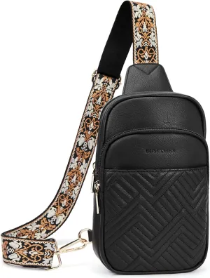 BOSTANTEN Sling Bag Quilted Crossbody Bags for Women Cross Body Purse Leather Fanny Pack with Adjustable Guitar Strap