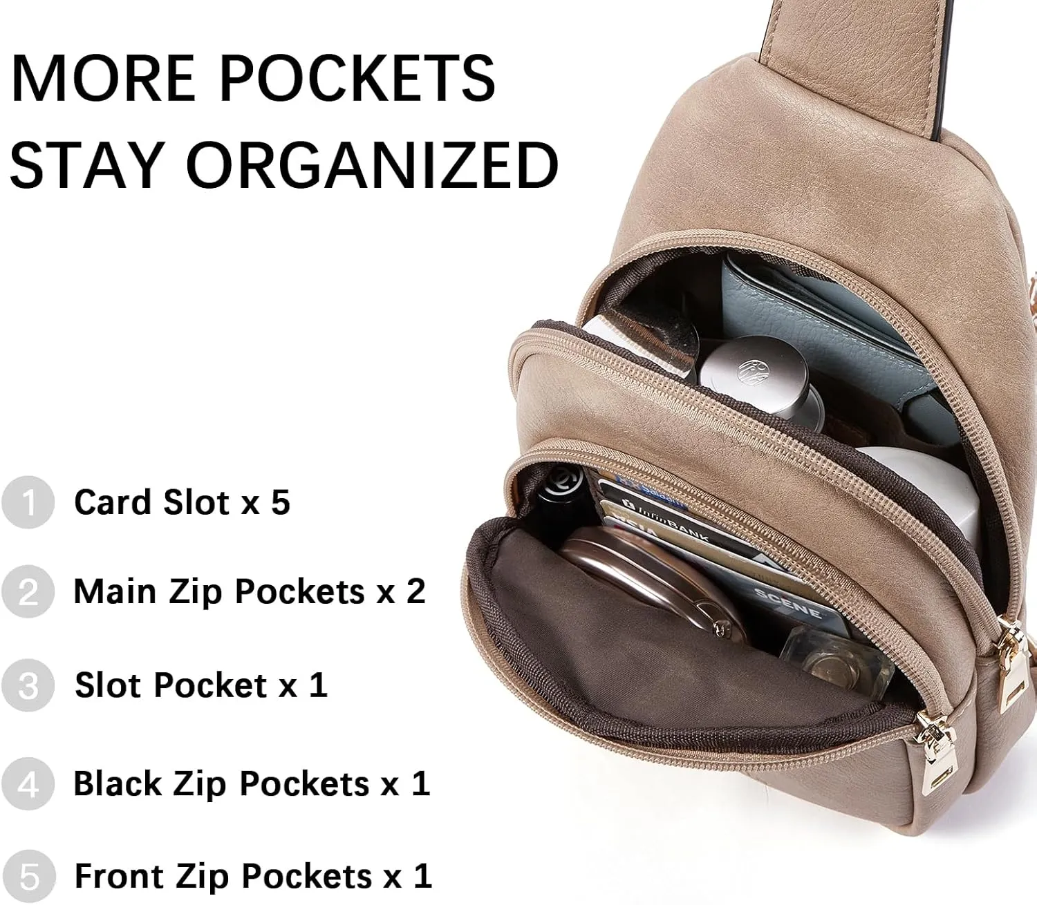 BOSTANTEN Small Sling Bag for Women Leather Crossbody Bags Fanny Pack Chest Bag for Travel
