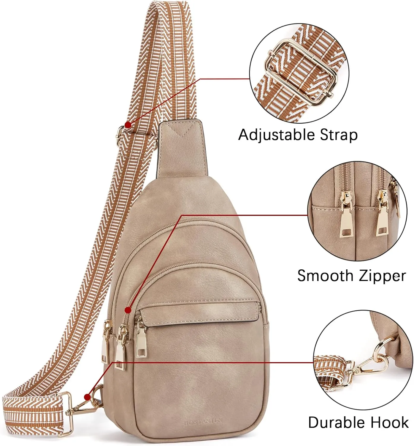 BOSTANTEN Small Sling Bag for Women Leather Crossbody Bags Fanny Pack Chest Bag for Travel