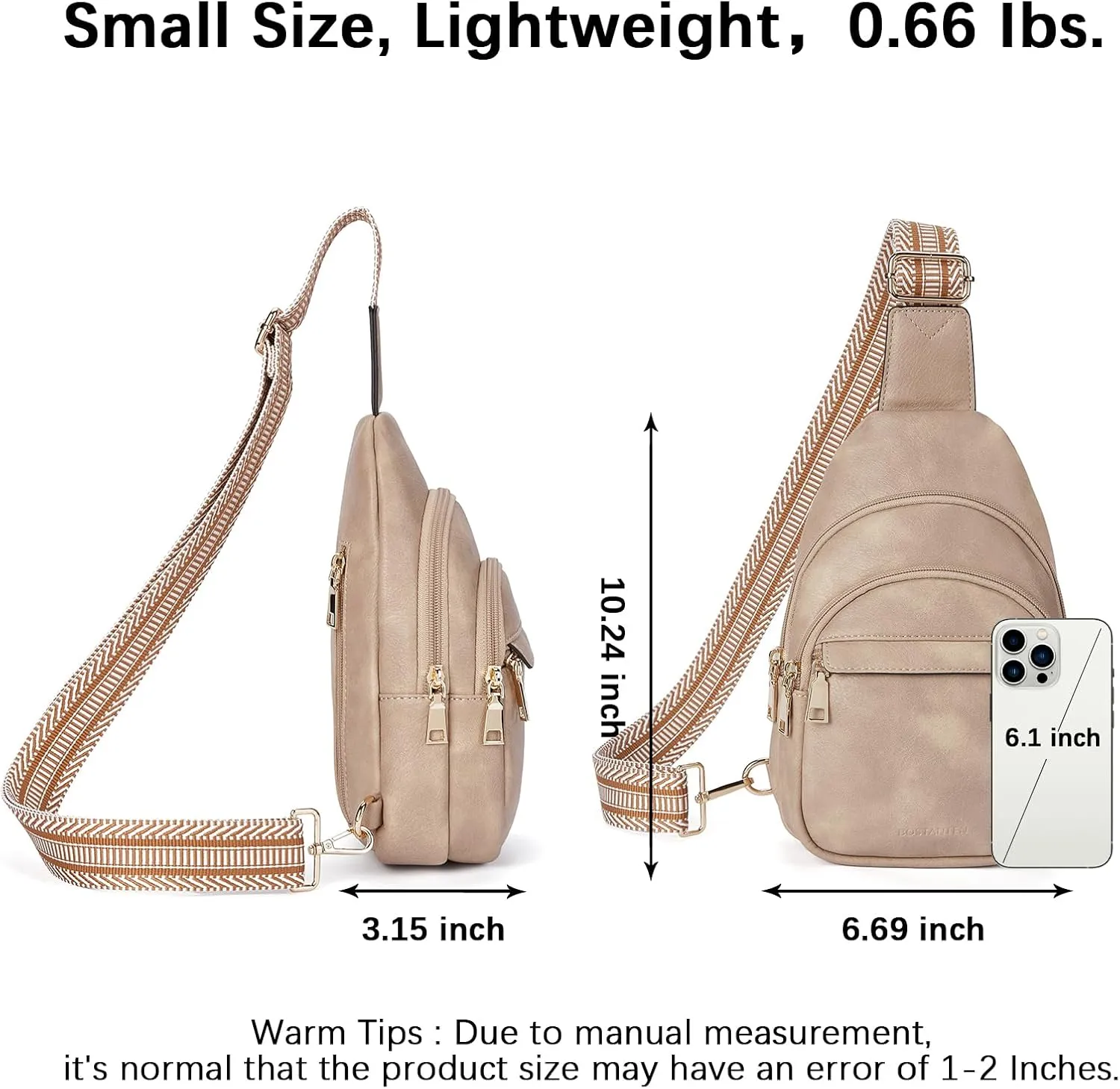 BOSTANTEN Small Sling Bag for Women Leather Crossbody Bags Fanny Pack Chest Bag for Travel
