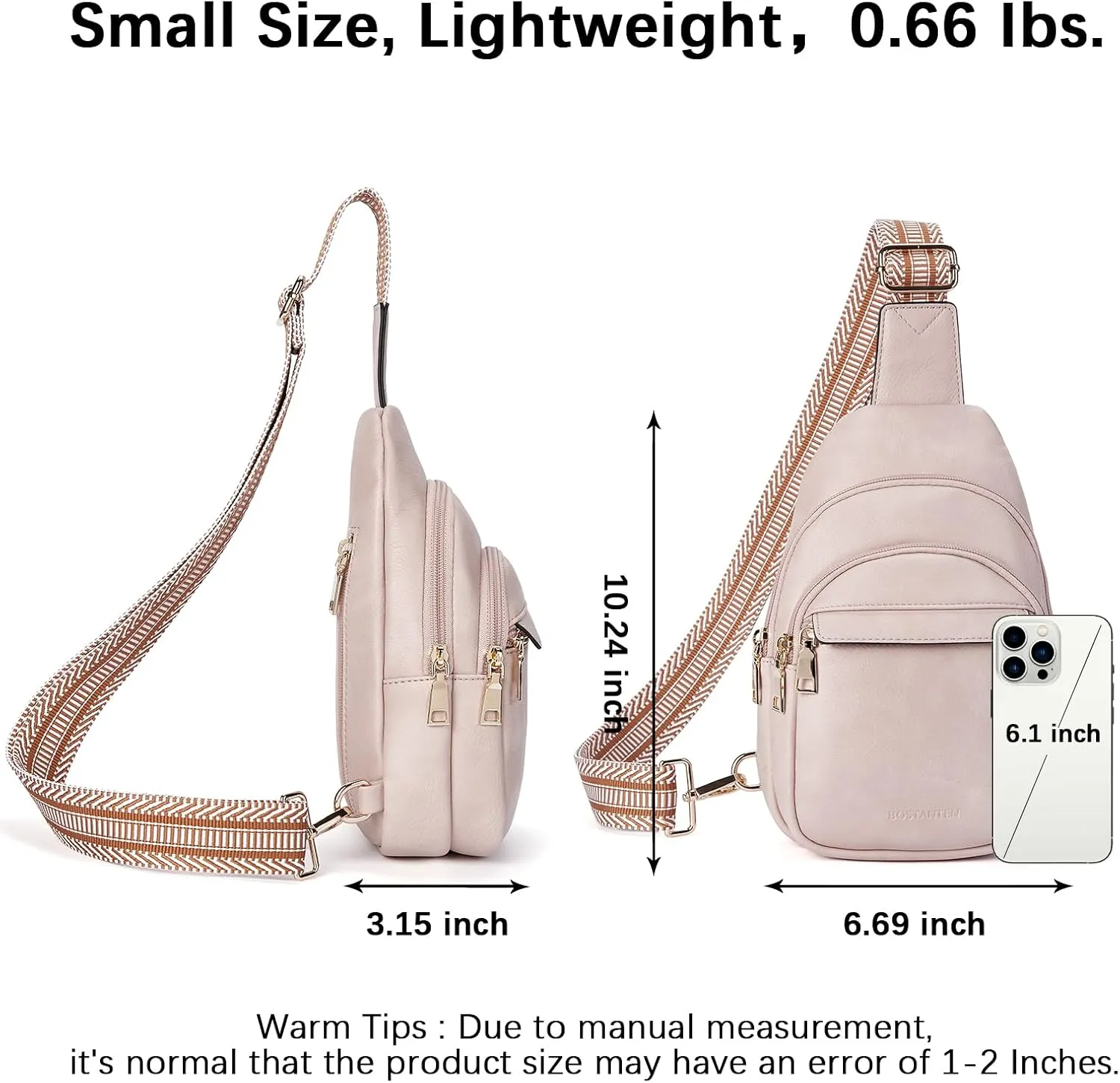 BOSTANTEN Small Sling Bag for Women Leather Crossbody Bags Fanny Pack Chest Bag for Travel