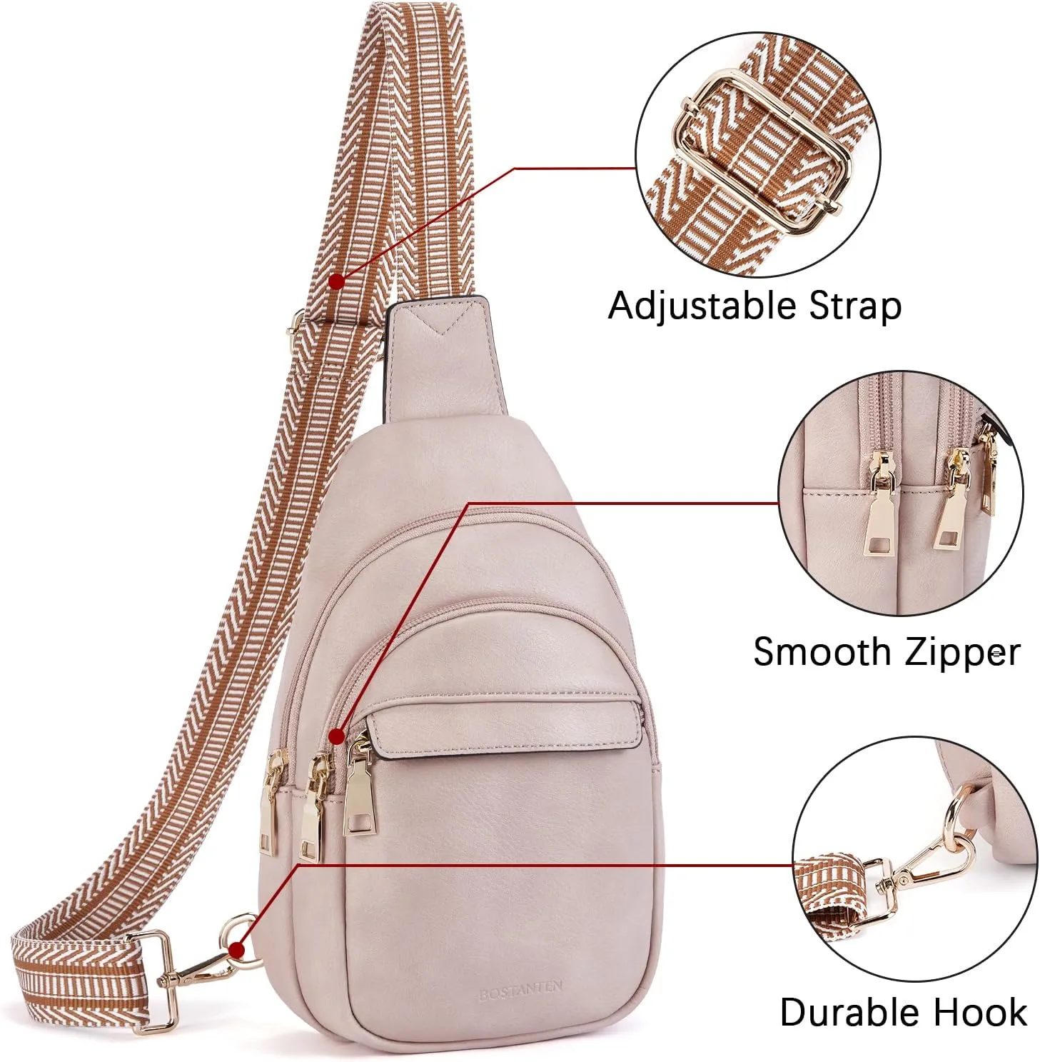 BOSTANTEN Small Sling Bag for Women Leather Crossbody Bags Fanny Pack Chest Bag for Travel