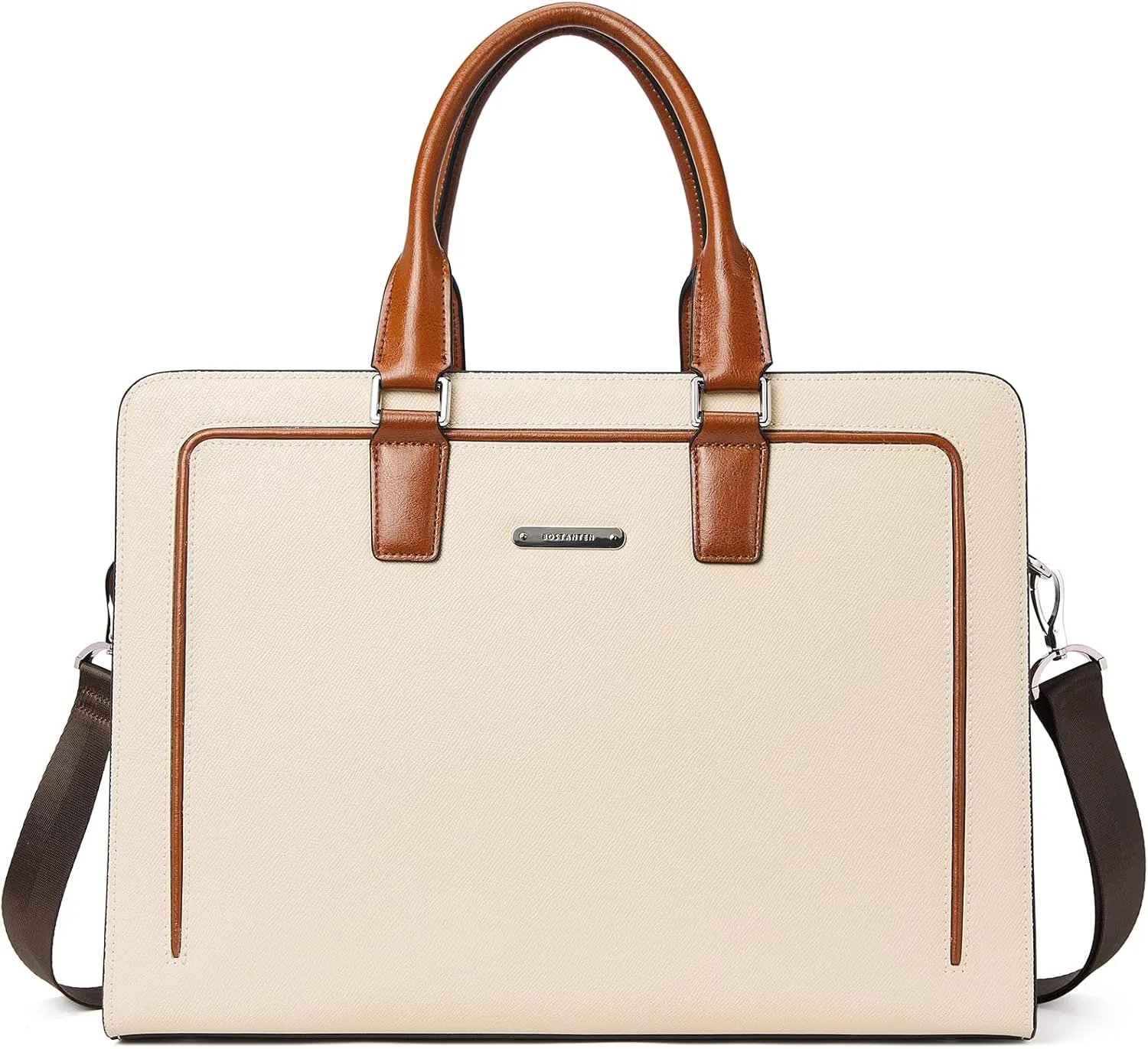 BOSTANTEN Women Genuine Leather Briefcase Tote Business Vintage Handbag 15.6" Laptop Shoulder Bag Brown