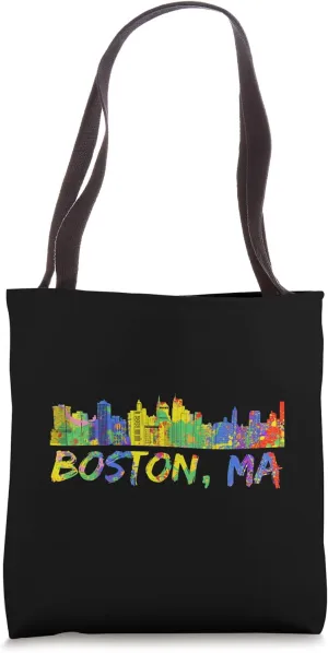Boston, MA Skyline Colorful Rainbow Vintage Aesthetic Boston Tote Bag