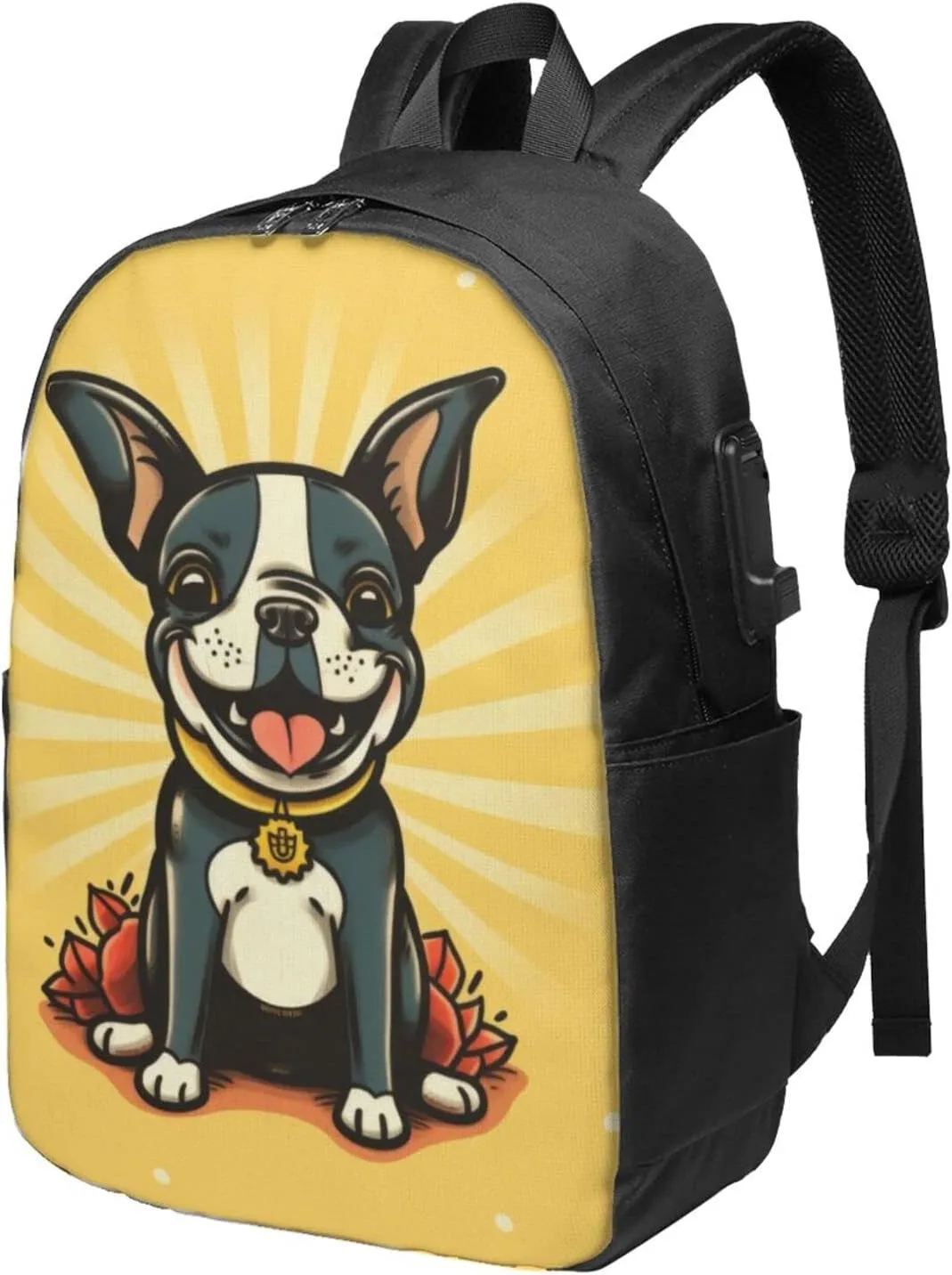 Boston Terrier Travel Laptop Backpack for Women Men, 17 Inch Business Backpack with USB Charger Port