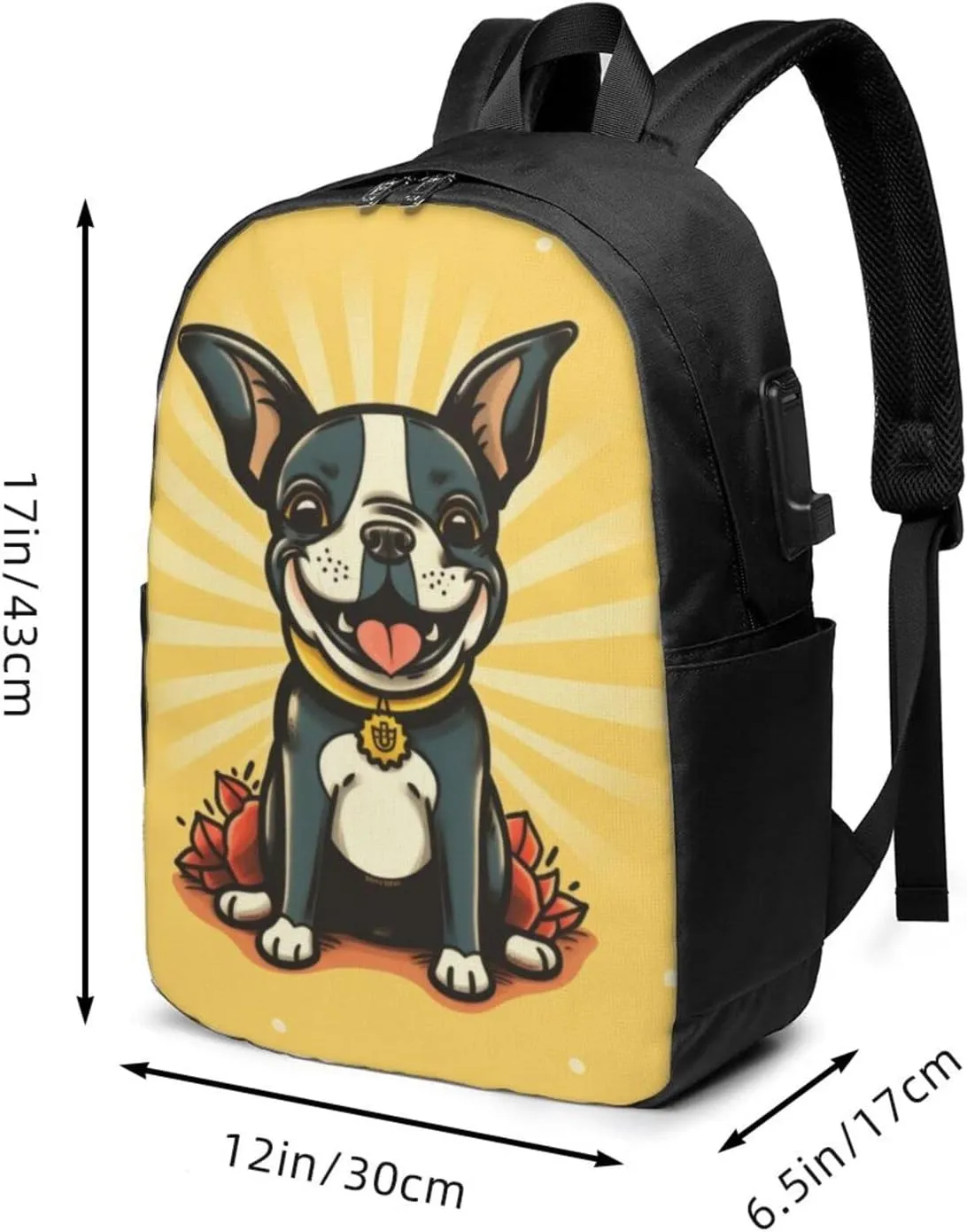 Boston Terrier Travel Laptop Backpack for Women Men, 17 Inch Business Backpack with USB Charger Port