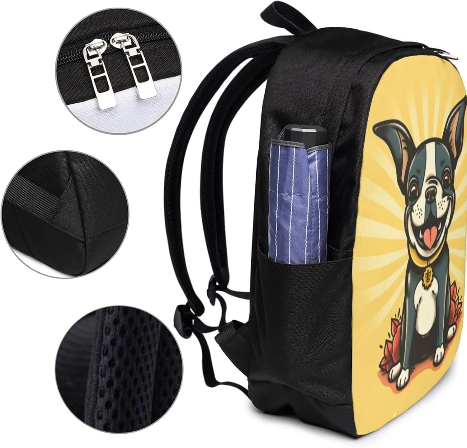 Boston Terrier Travel Laptop Backpack for Women Men, 17 Inch Business Backpack with USB Charger Port