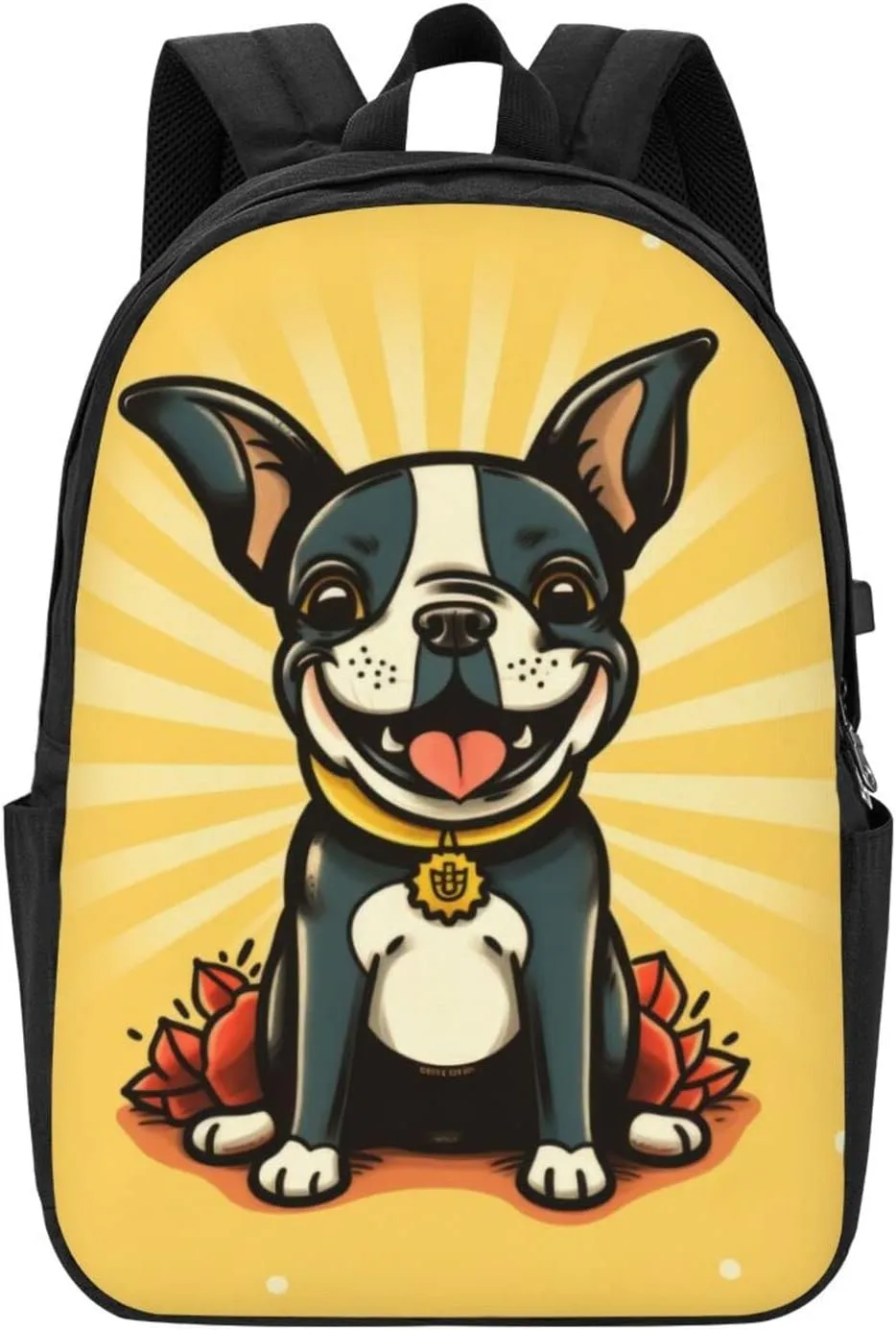 Boston Terrier Travel Laptop Backpack for Women Men, 17 Inch Business Backpack with USB Charger Port