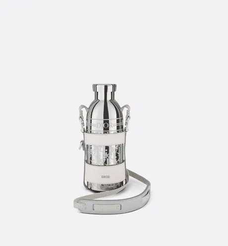 Bottle Holder with Shoulder Strap and Bottle • Off-White Grained Calfskin and Palladium-Finish Stainless Steel with Dior Oblique Motif