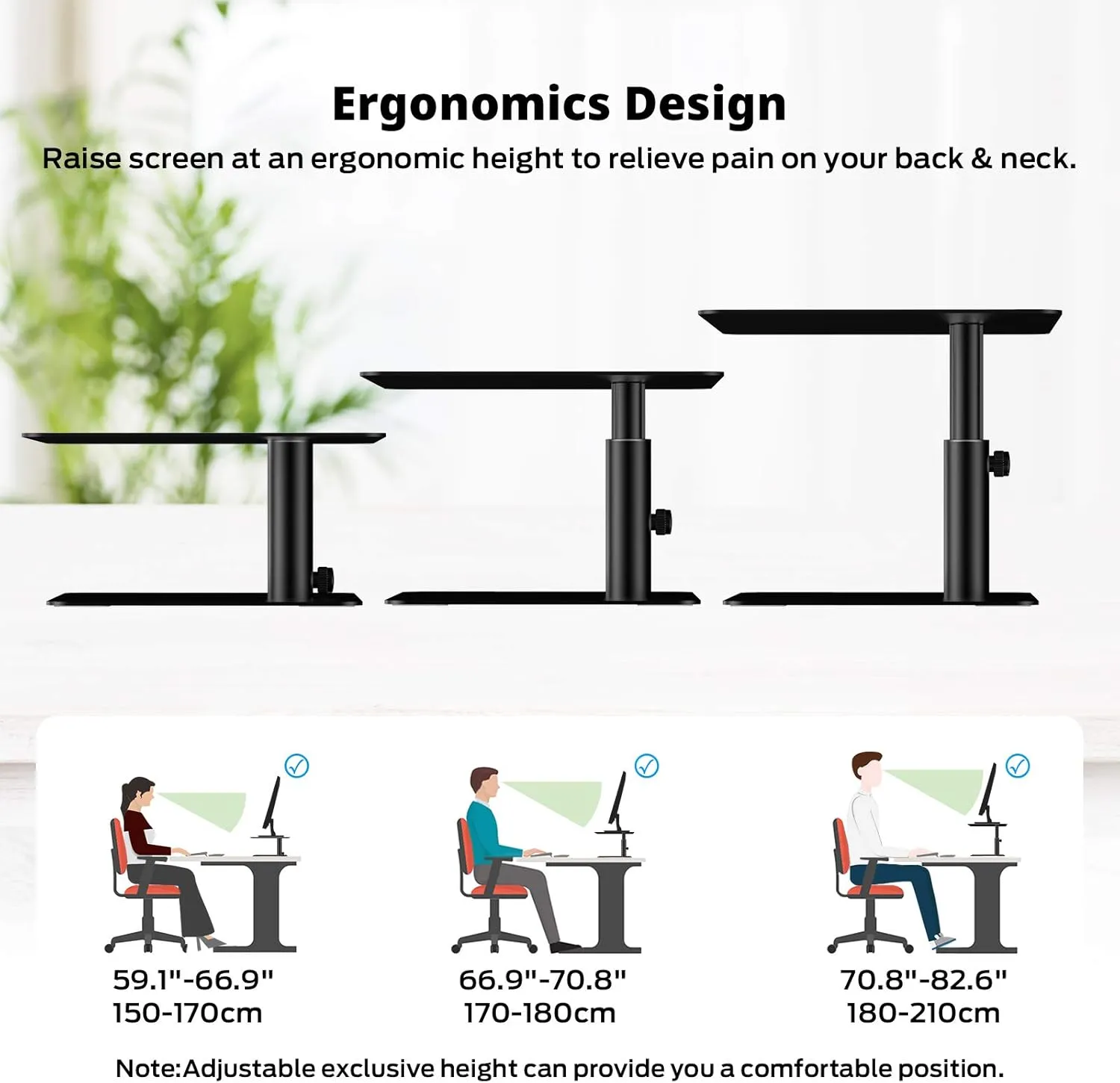 BoYata Monitor Stand, Adjustable Monitor Riser Metal Computer Stand Compatible with TV, PC, Laptop, Computer, iMac, and All Screen Display-Black