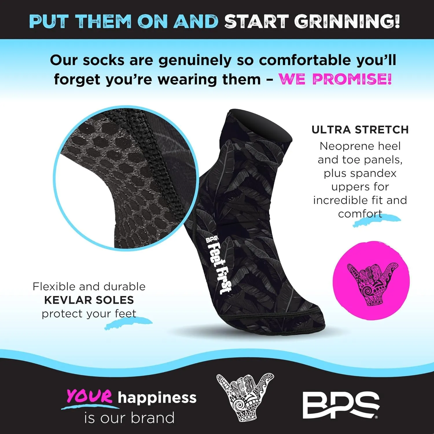 BPS 'Feet First' Beach Volleyball Socks Ultra Flexible Sand Soccer Socks Quick Dry Aqua Sock with Kevlar Soles