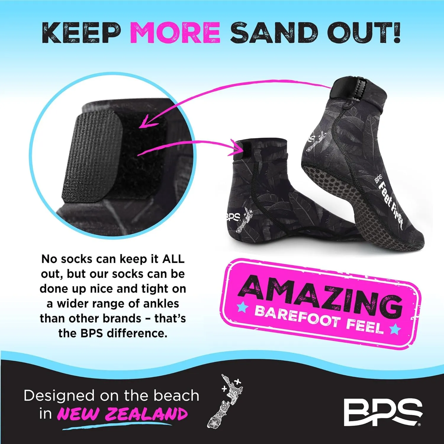 BPS 'Feet First' Beach Volleyball Socks Ultra Flexible Sand Soccer Socks Quick Dry Aqua Sock with Kevlar Soles