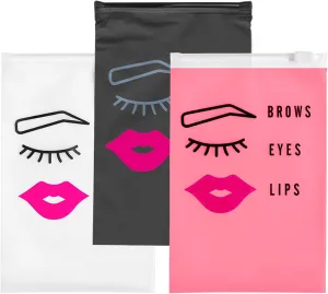 BRAWNA 60 Pack PMU Brows Eyes Lips Aftercare Bags - Eyebrow Aftercare Bags - Microblading Aftercare bags - PMU Kit - Pink, Frostd, Black