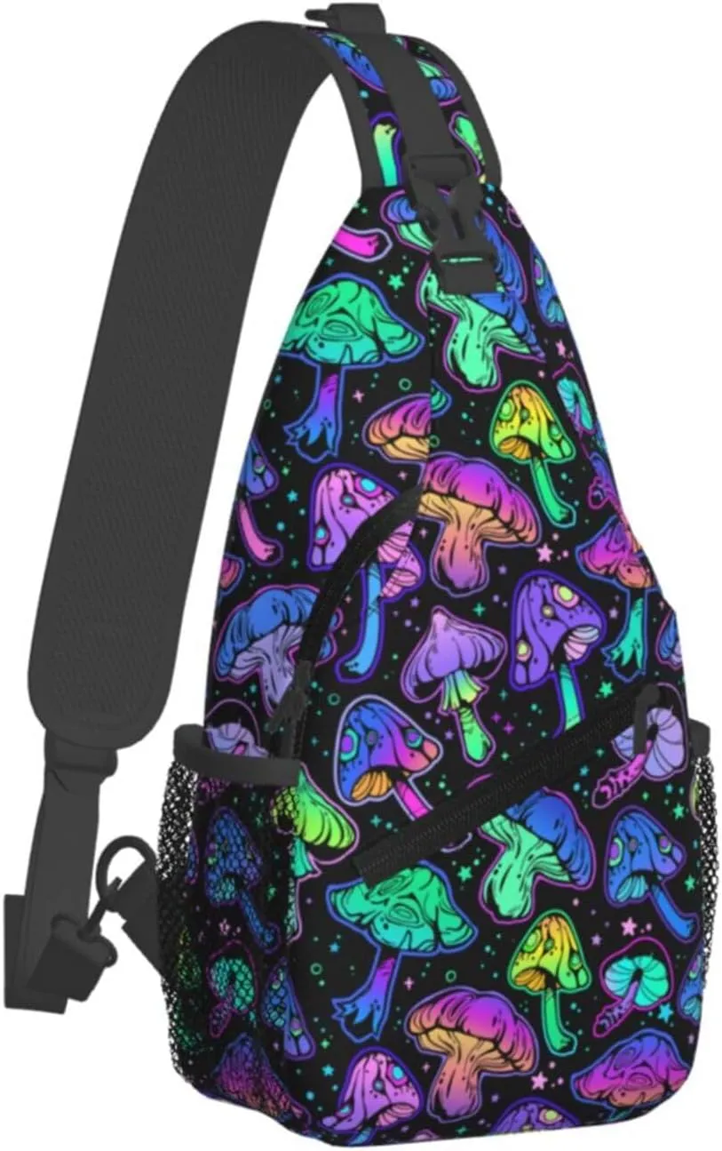 Bright Mushrooms Sling Bag For Women Men Mushroom Backpack Crossbody Shoulder Bag Sling Backpack Chest Bag Travel Hiking Casual Sport Daypack