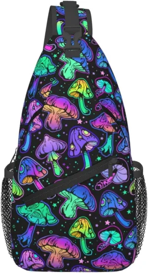 Bright Mushrooms Sling Bag For Women Men Mushroom Backpack Crossbody Shoulder Bag Sling Backpack Chest Bag Travel Hiking Casual Sport Daypack