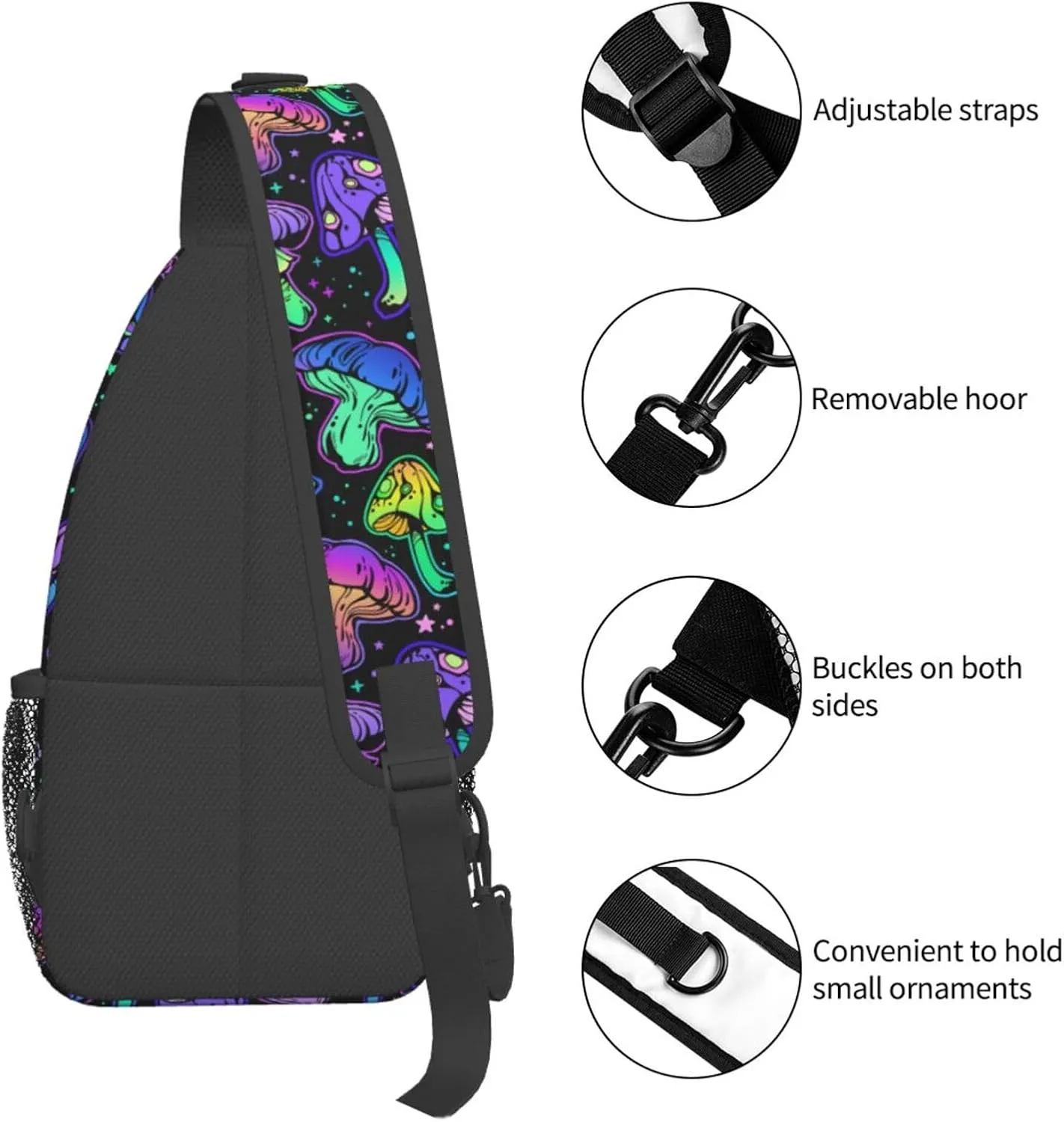 Bright Mushrooms Sling Bag For Women Men Mushroom Backpack Crossbody Shoulder Bag Sling Backpack Chest Bag Travel Hiking Casual Sport Daypack