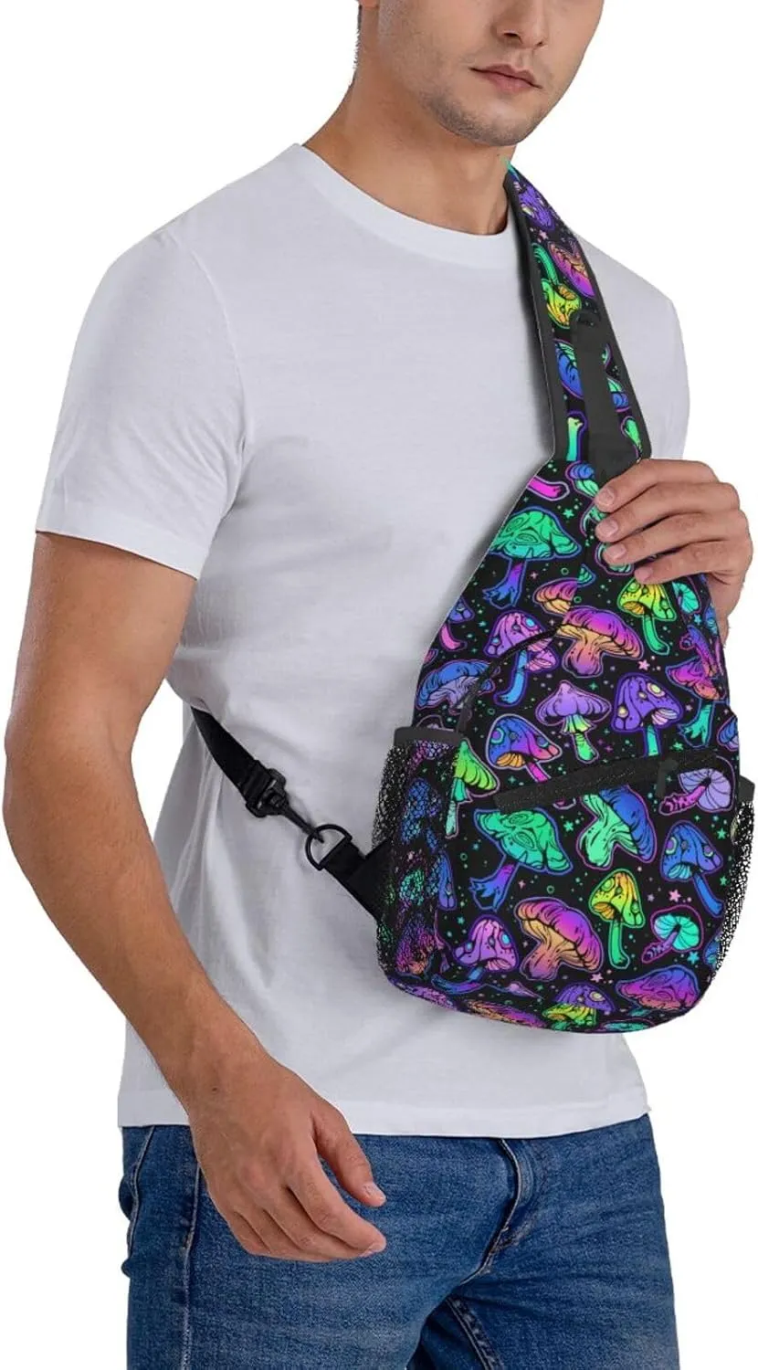 Bright Mushrooms Sling Bag For Women Men Mushroom Backpack Crossbody Shoulder Bag Sling Backpack Chest Bag Travel Hiking Casual Sport Daypack