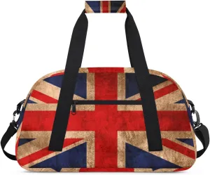 British Flag Gym Duffel Bag for Men Women Vintage Flag Sports Tote Bag with Adjustable Shoulder Strap for Dance Gymnastics Traveling Outdoor Camping Overnight Stay