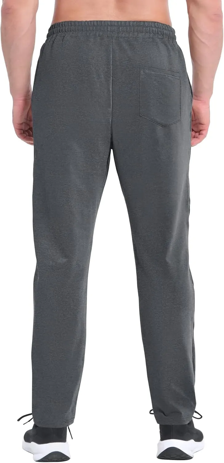 BROKIG Mens Inmesh Sweatpants Open Bottom, Cotton Athletic Workout Pants Drawstring Casual Gym Joggers with Pockets
