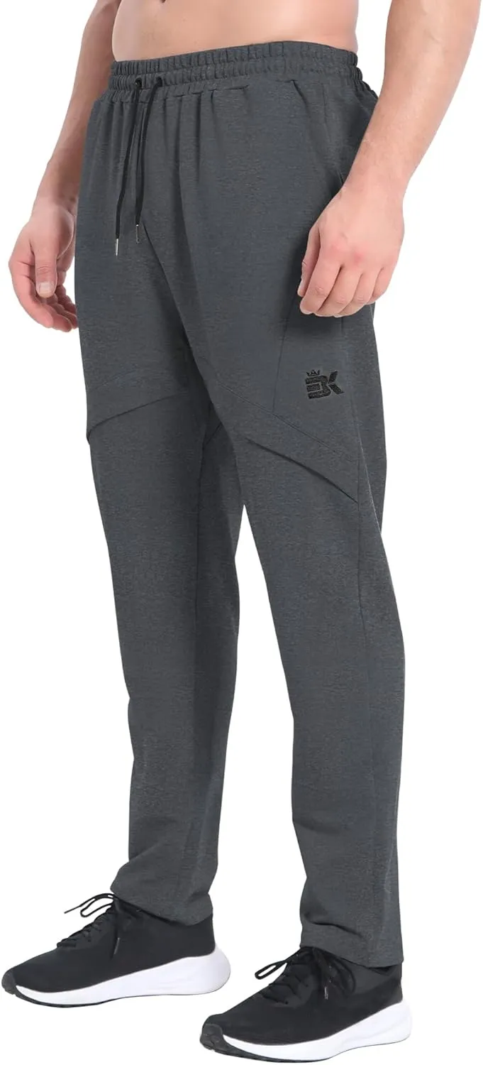 BROKIG Mens Inmesh Sweatpants Open Bottom, Cotton Athletic Workout Pants Drawstring Casual Gym Joggers with Pockets