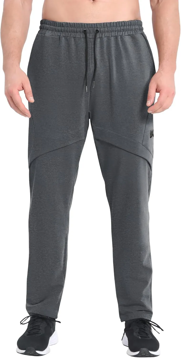 BROKIG Mens Inmesh Sweatpants Open Bottom, Cotton Athletic Workout Pants Drawstring Casual Gym Joggers with Pockets