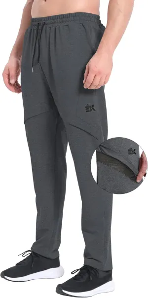 BROKIG Mens Inmesh Sweatpants Open Bottom, Cotton Athletic Workout Pants Drawstring Casual Gym Joggers with Pockets