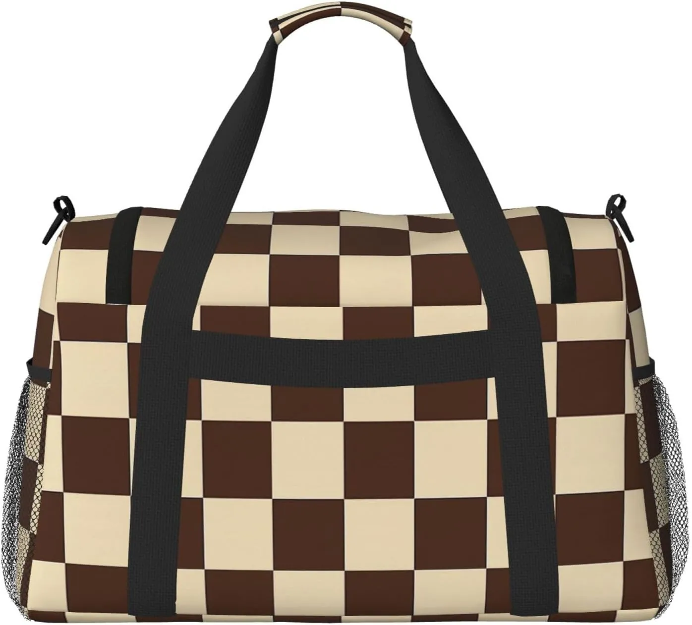 Brown Checkered Duffle Bag Foldable Travel Tote Bag Carry On Large Weekender Overnight Bags Waterproof Gym Bag For Women Men