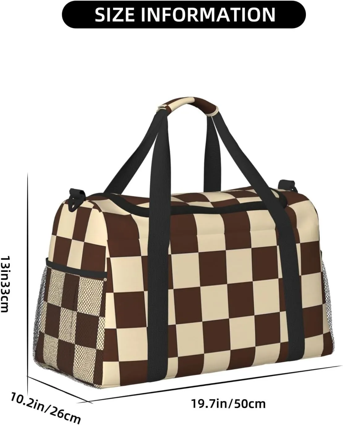 Brown Checkered Duffle Bag Foldable Travel Tote Bag Carry On Large Weekender Overnight Bags Waterproof Gym Bag For Women Men