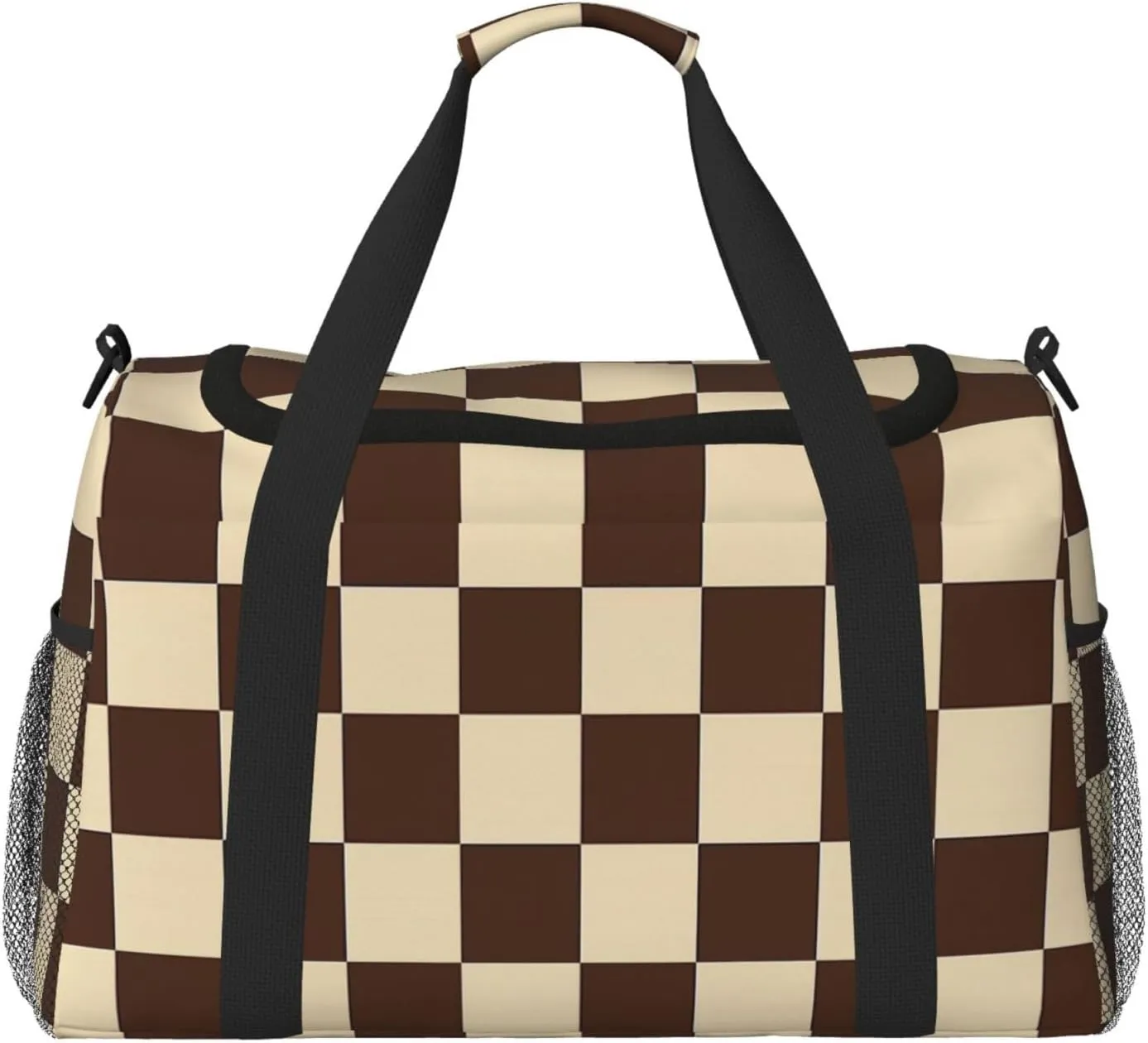 Brown Checkered Duffle Bag Foldable Travel Tote Bag Carry On Large Weekender Overnight Bags Waterproof Gym Bag For Women Men