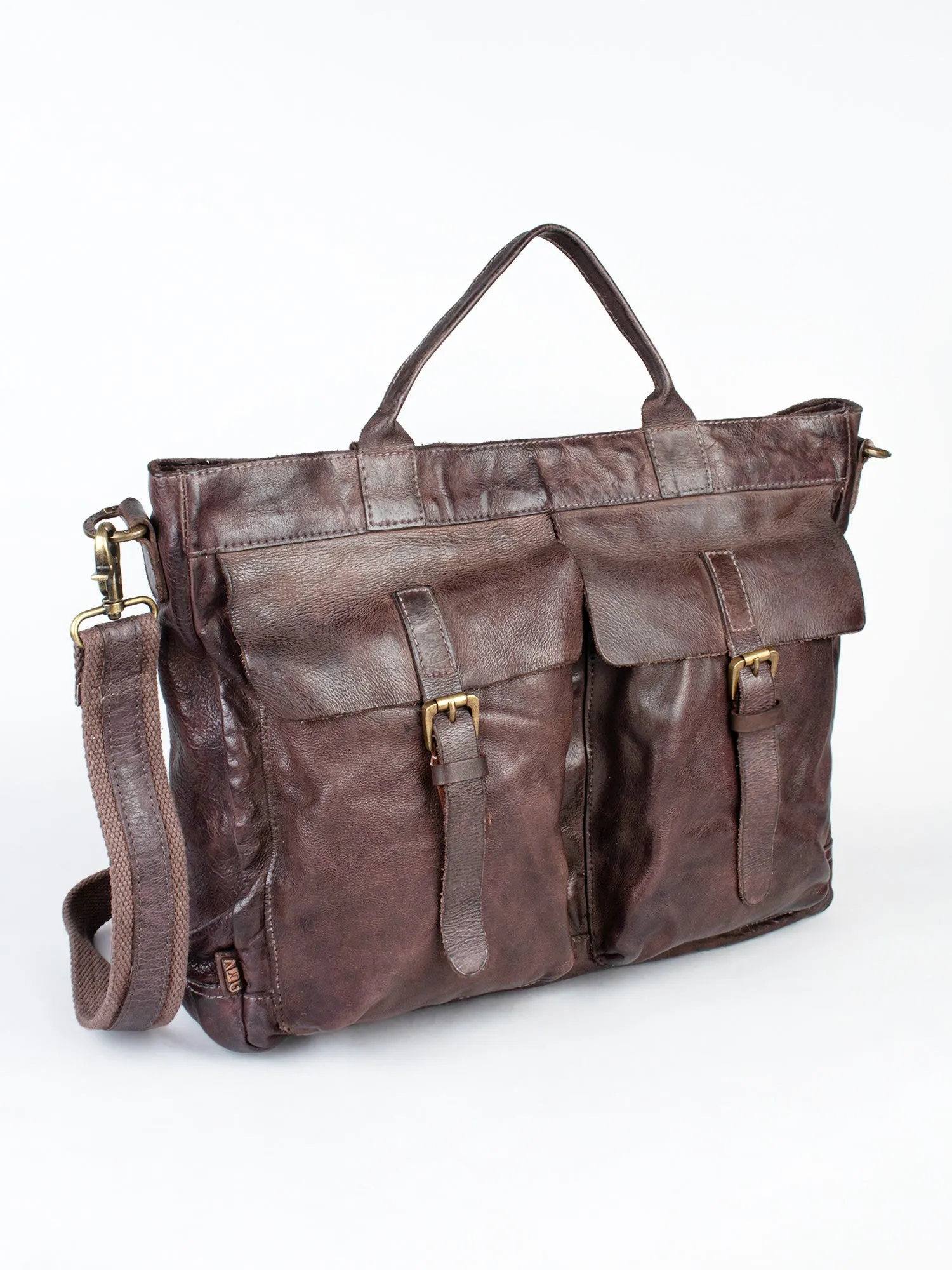 Brown Leather Laptop Bag With Front Pocket For Men & Women by art n vintage