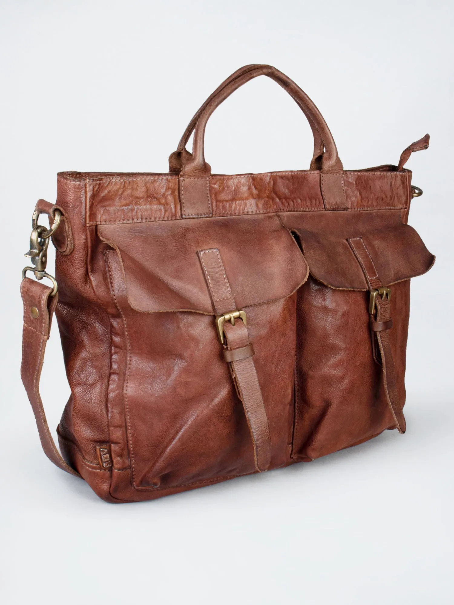 Brown Leather Laptop Bag With Front Pocket For Men & Women by art n vintage