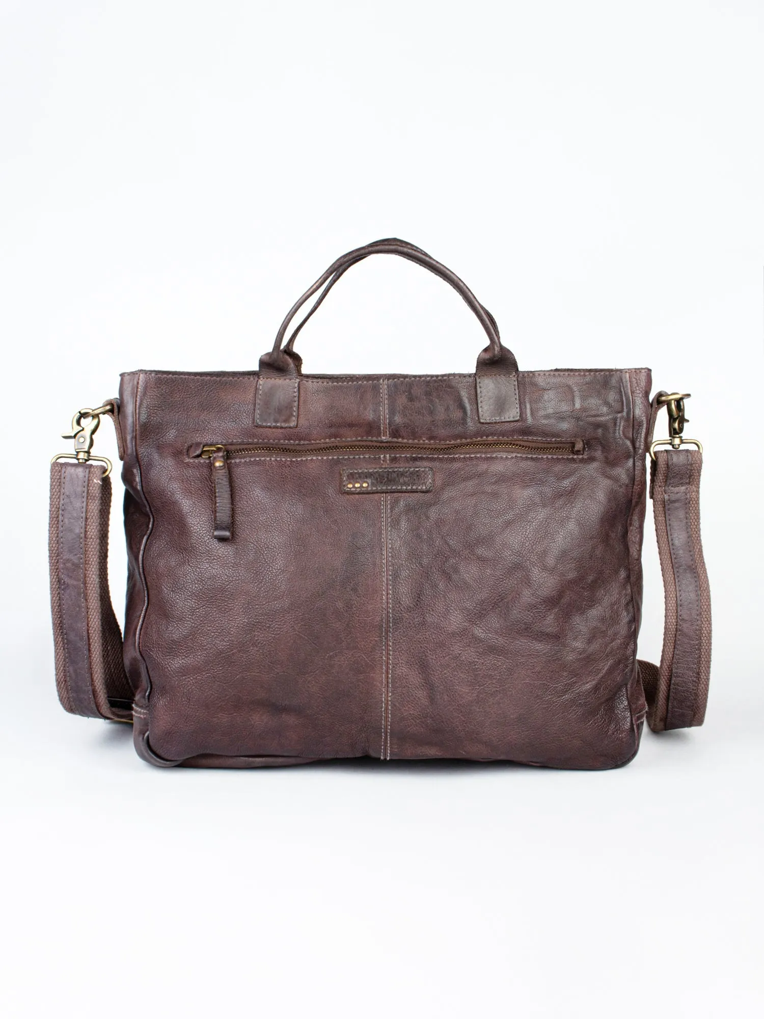 Brown Leather Laptop Bag With Front Pocket For Men & Women by art n vintage