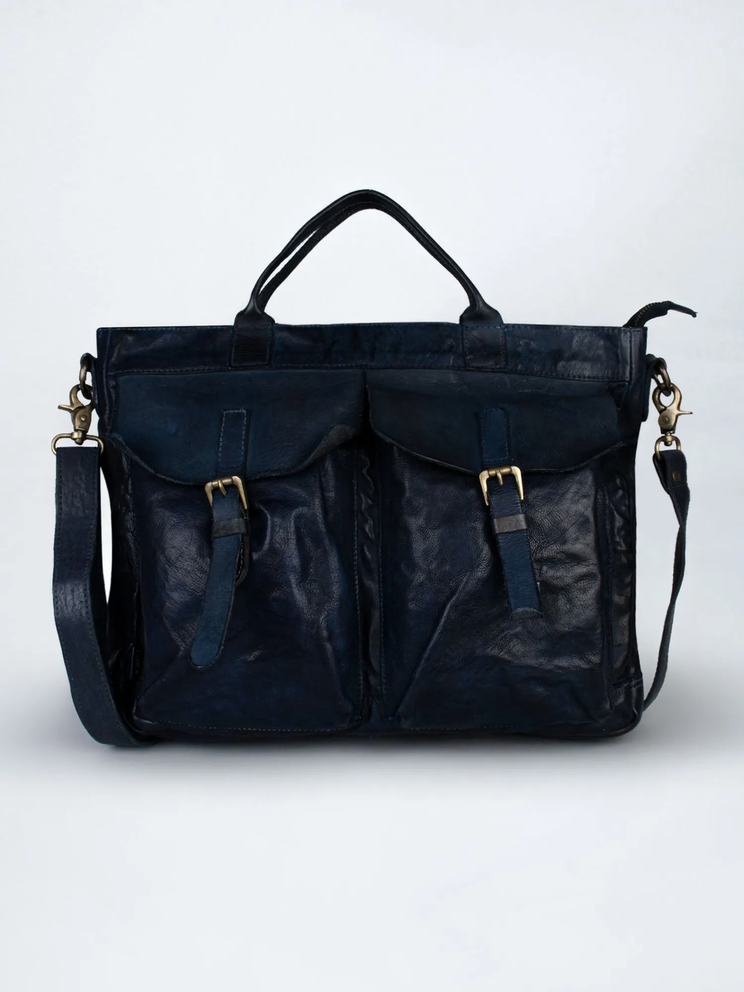 Brown Leather Laptop Bag With Front Pocket For Men & Women by art n vintage