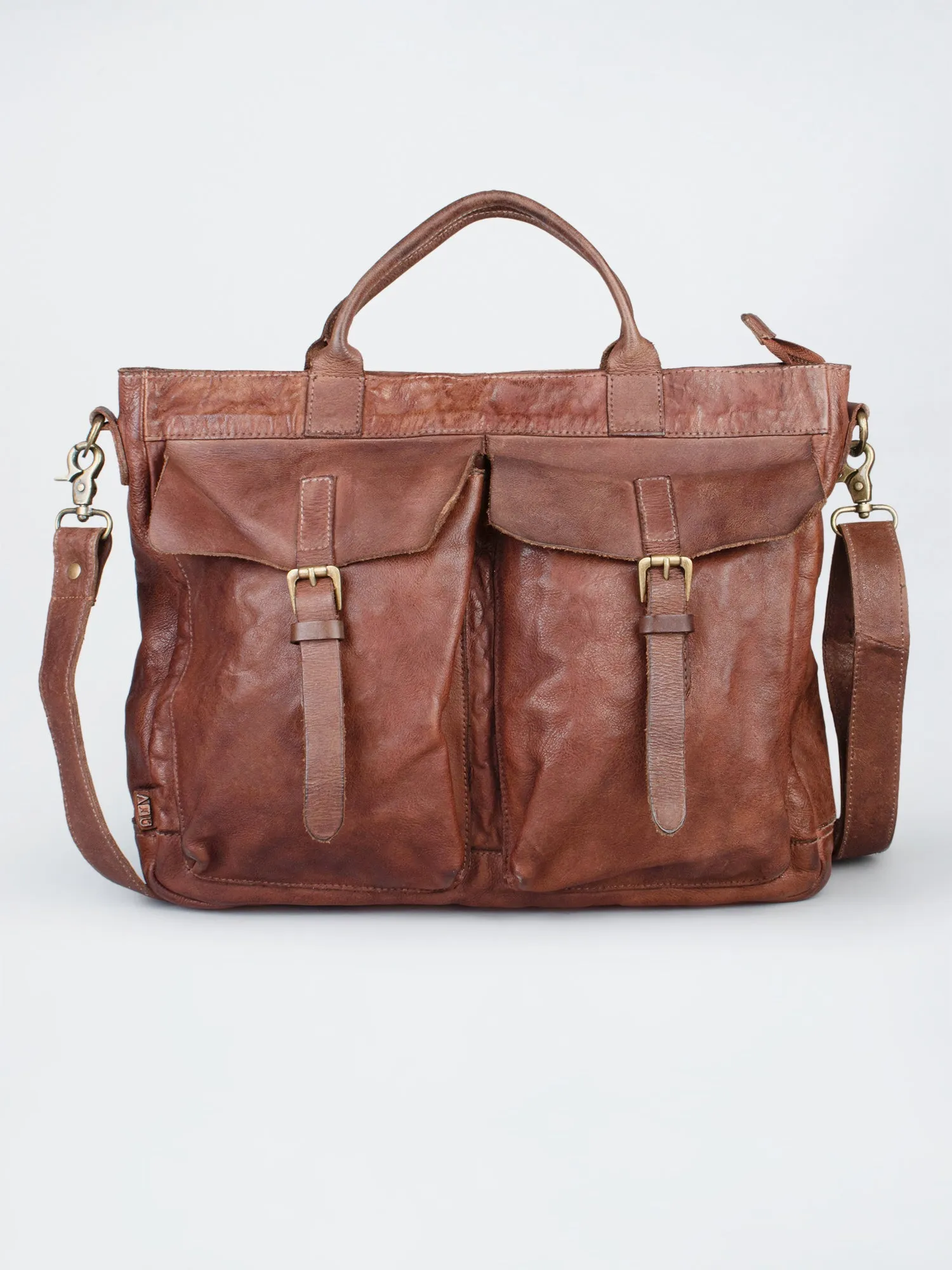 Brown Leather Laptop Bag With Front Pocket For Men & Women by art n vintage