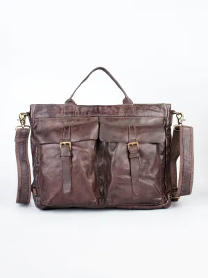 Brown Leather Laptop Bag With Front Pocket For Men & Women by art n vintage