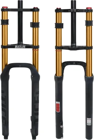 BUCKLOS 26 inch 4.0 Fat Tire Electric Bike Air Suspension Fork, 180mm Travel Spacing Hub 135mm 1 1/8 Straight Tube MTB Manual Lockout 9mm QR Mountain Bike Double Shoulder Ebike Front Forks