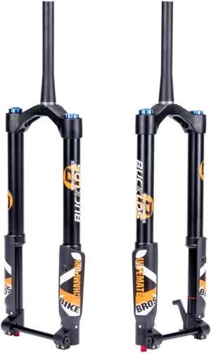 BUCKLOS Fat Tire 5.0 20/26 inch Air Electric Mountain Bike Inverted Suspension Fork, Thru Axle 15 * 150mm 140/180mm Travel Rebound Adjustment Tapered Front Forks, for Snow Beach E-Bike MTB