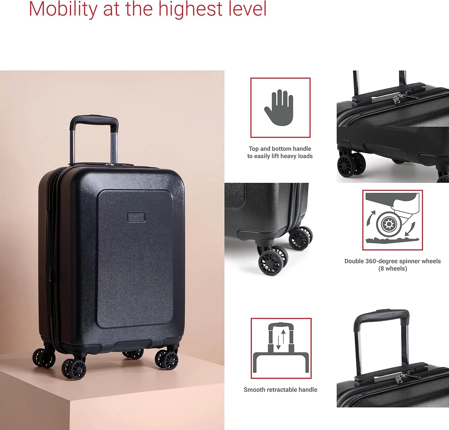 Bugatti Milano Collection 20 Inch Hard Shell Spinner Carry On Bag for Airplanes, Hardside Expandable Suitcase with 360-Degree Spinner Wheels, Retractable Handle, Airline Approved, Charcoal Gray