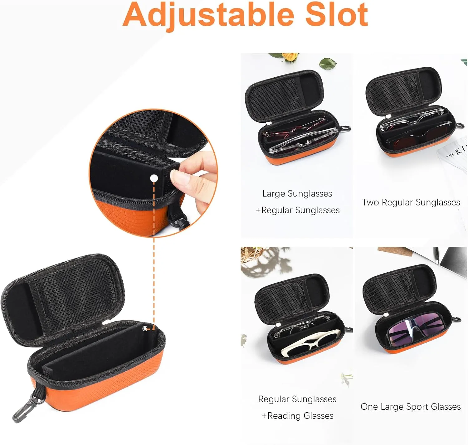 Bukere Double Eyeglasses Case with Adjustable Slots, EVA Hard-shell Travel Dual Glasses Sunglasses Organizer for Men Women