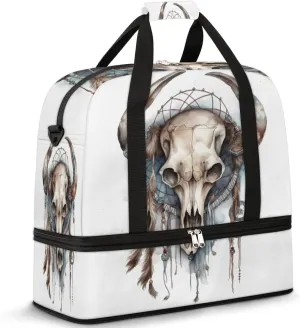 Bull head skulls Foldable Duffle Bag with Shoes Compartment Large Capacity Waterproof Travel Weekender Bag Overnight Bag for Sports Gym