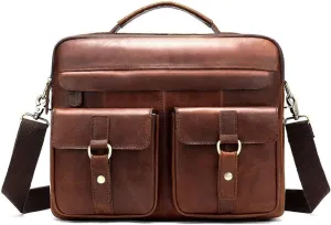 Business Briefcase Vintage Handbag, 14" Laptop Handbag Leather Briefcase Messenger Shoulder (Color : Black, Size : One Size)